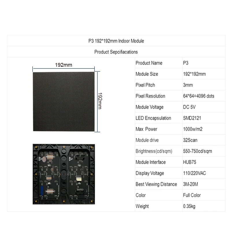 Painel de matriz de led p3 192*192mm módulo interno smd2121 tela de exibição led colorida 64*64 pixels aliexpress loja online