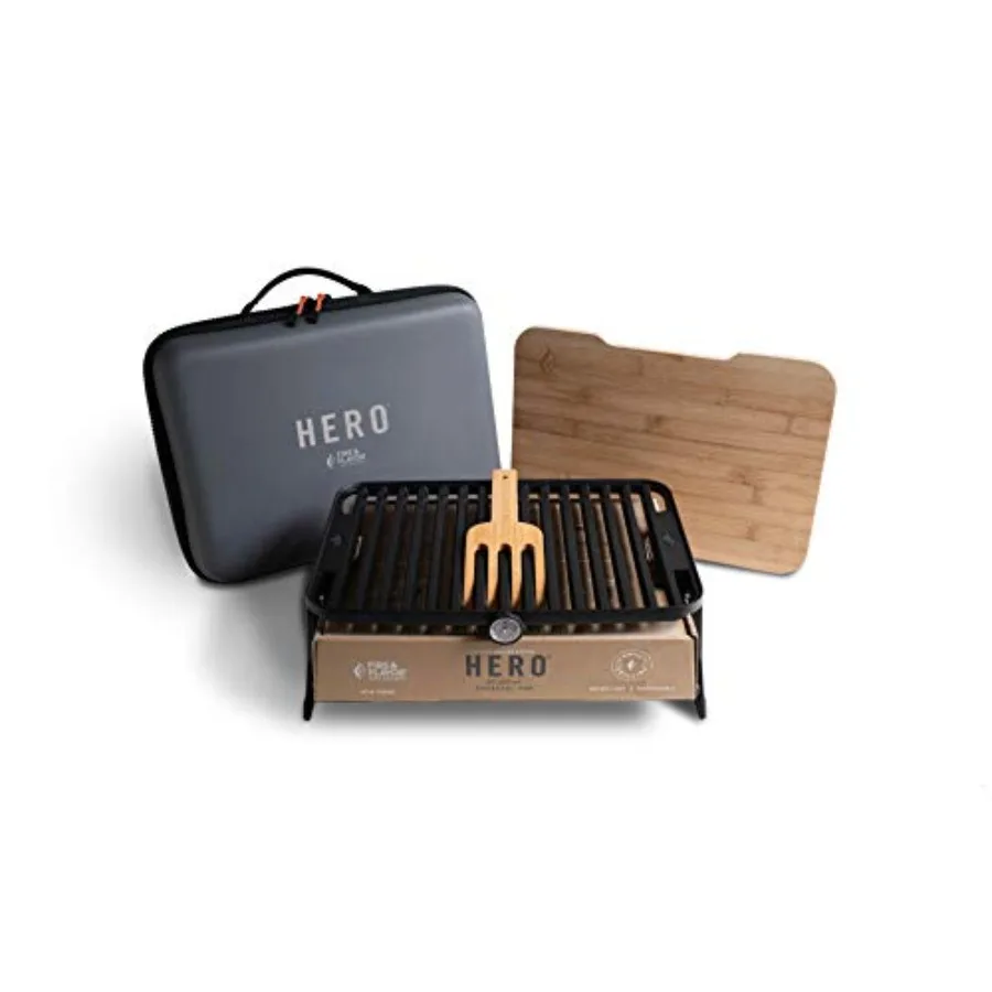 

Ultra-Portable Tabletop Charcoal Grill for Camping, Tailgating BBQ Stainless Steel, Black, Includes Spatula, Thermometer Cuttin