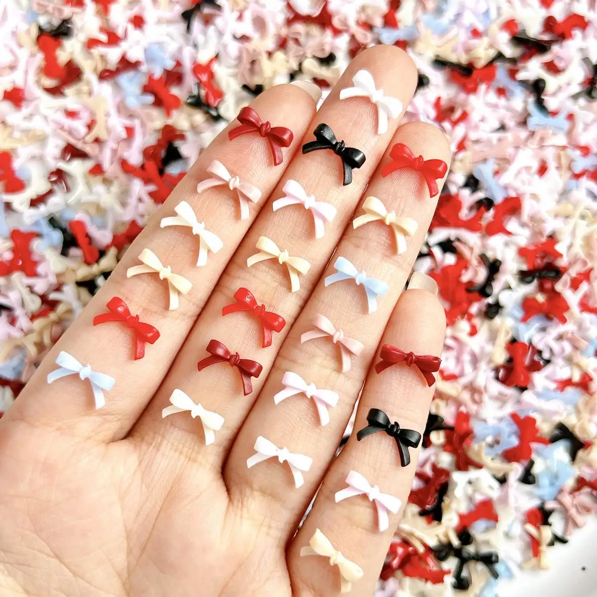 60PCS Macaron Colored Line Bowknots Nail Art Decorations 3D Mini Bows Mixed Resin Nail Charms for DIY Sweet Style Manicure