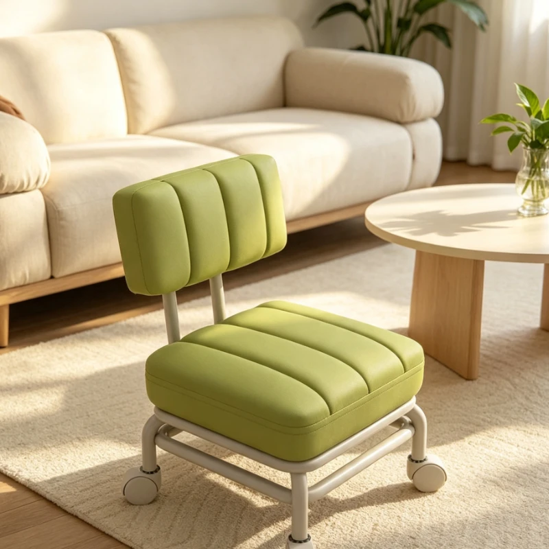 Mobile Stool With Backrest Wheels Soft Cushion For Living Room Bedroom Kids Room Sofa Side Seat Modern Minimalist Home Decor