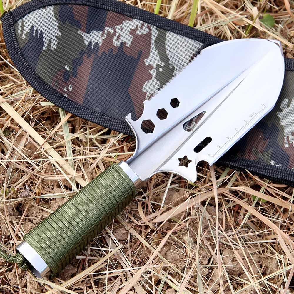 Multifunctional Stainless Steel Camping Shovel Portable Survival Hand Trowel with Saw Ruler Hex for Outdoor Hiking Gardening