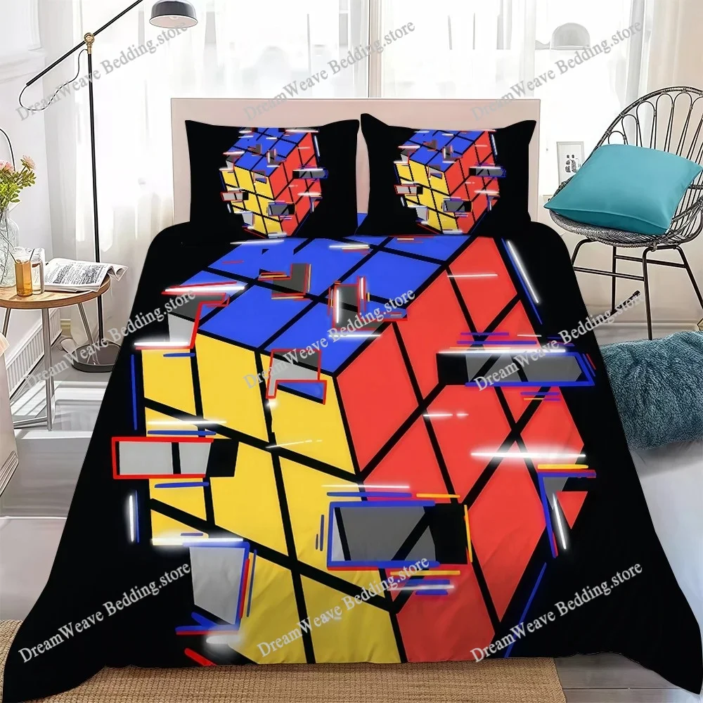 R-Rubiks CubeS Duvet Cover Set Home Style Bedding Soft Laundry Cotton Bed Student Dormitory Gift