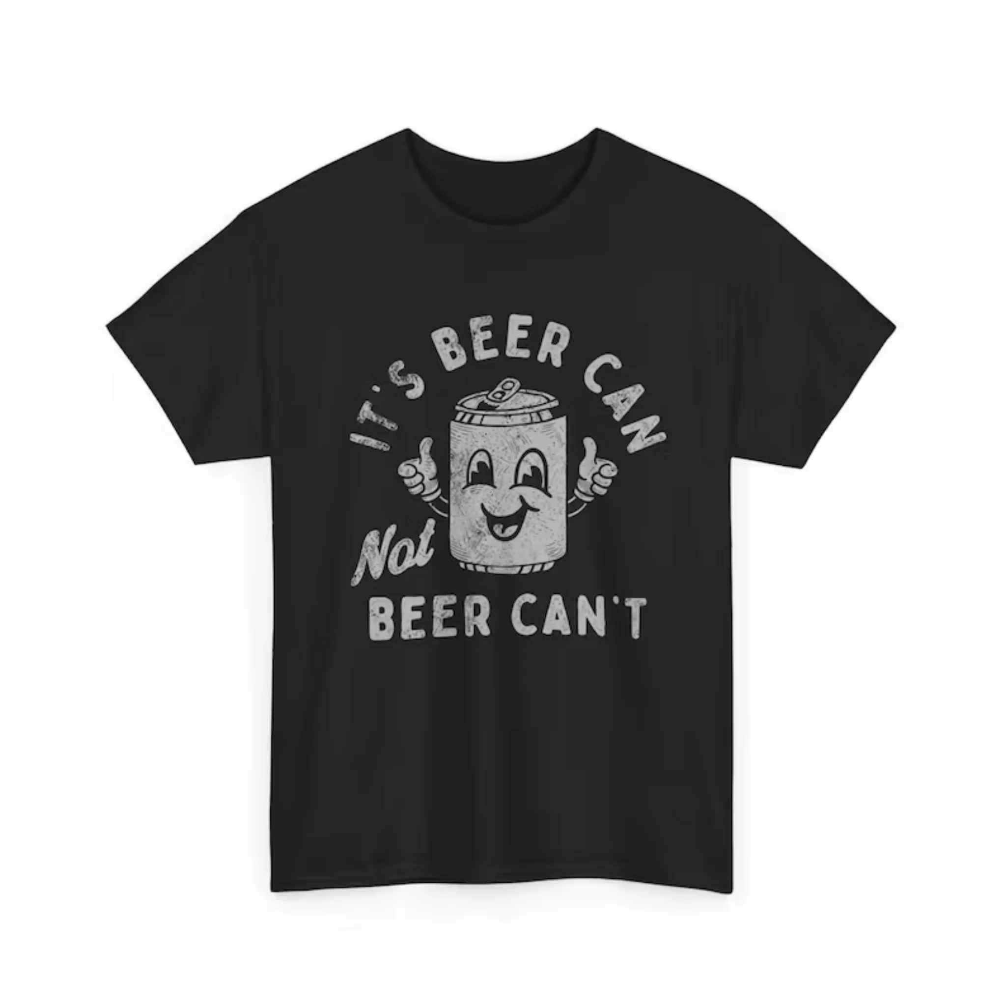 Women Drinking Pun Tee Old Mascot Beer Can Double Meaning Distress Print Short Sleeve T-Shirt