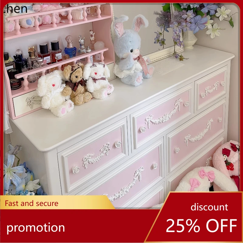 HT Retro Carved Solid Wood Chest of Drawers Entryway Sideboard Dopamine Storage TV Cabinet