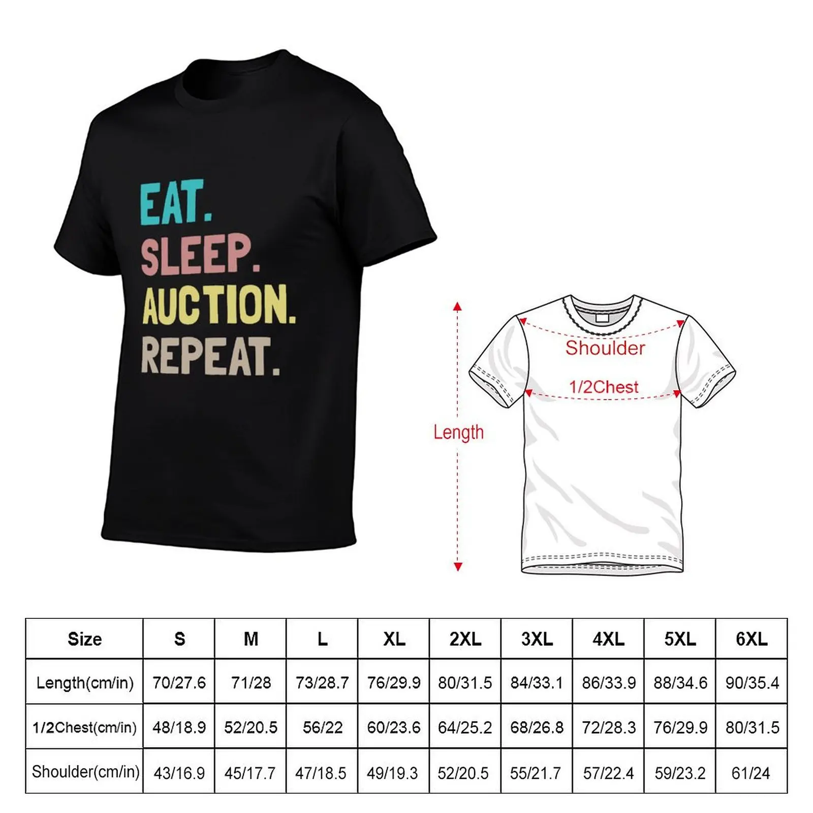 Eat Sleep Auction Repeat T-Shirt Casual Basic Short Sleeve T-Shirt