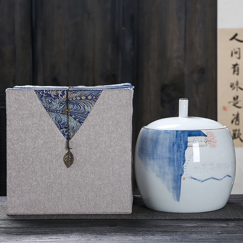 

Hand-painted Chinese Ceramic Tea Canister Puerh Tea Canister Household Large Size Seven Pieces of Puerh Tea Decoration Home Gift
