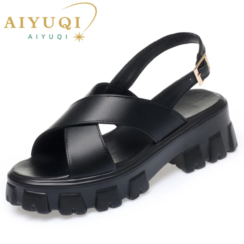 AIYUQI Women Sandals Roman 2024 Summer New Real Leather Ladies Sandals Large Size 41 42 43  Platform Fashion Sandals Girl