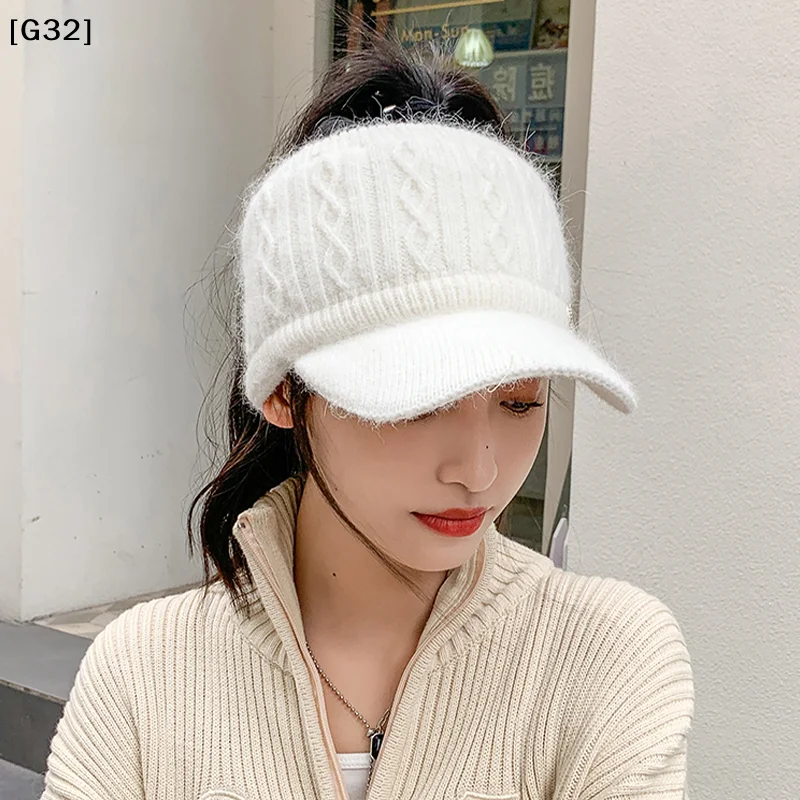 Women Autumn Winter Hollow Top Knitted Wool Hat Plus Velvet Thick Warm Ear Protection All‑match Casual Daily Hat[G32]