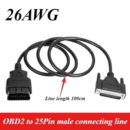 OBD2 Male to DB26 Pin Female Extension Line 150cm OBD to DB25 Pin Male Diagnostic Equipment Interface Switching Data Line 100cm