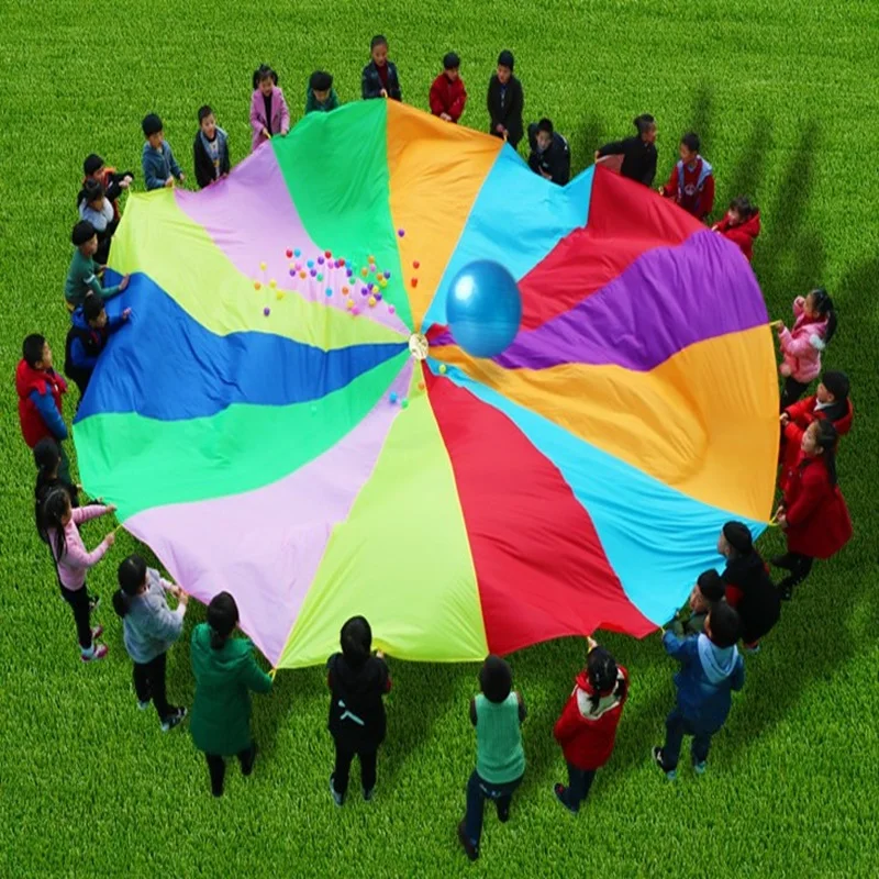 Multiple People Outdoor Camping Rainbow Umbrella Parachute Toy Jump-Sack Ballute Play Interactive Teamwork Game Toy For Kids Gif