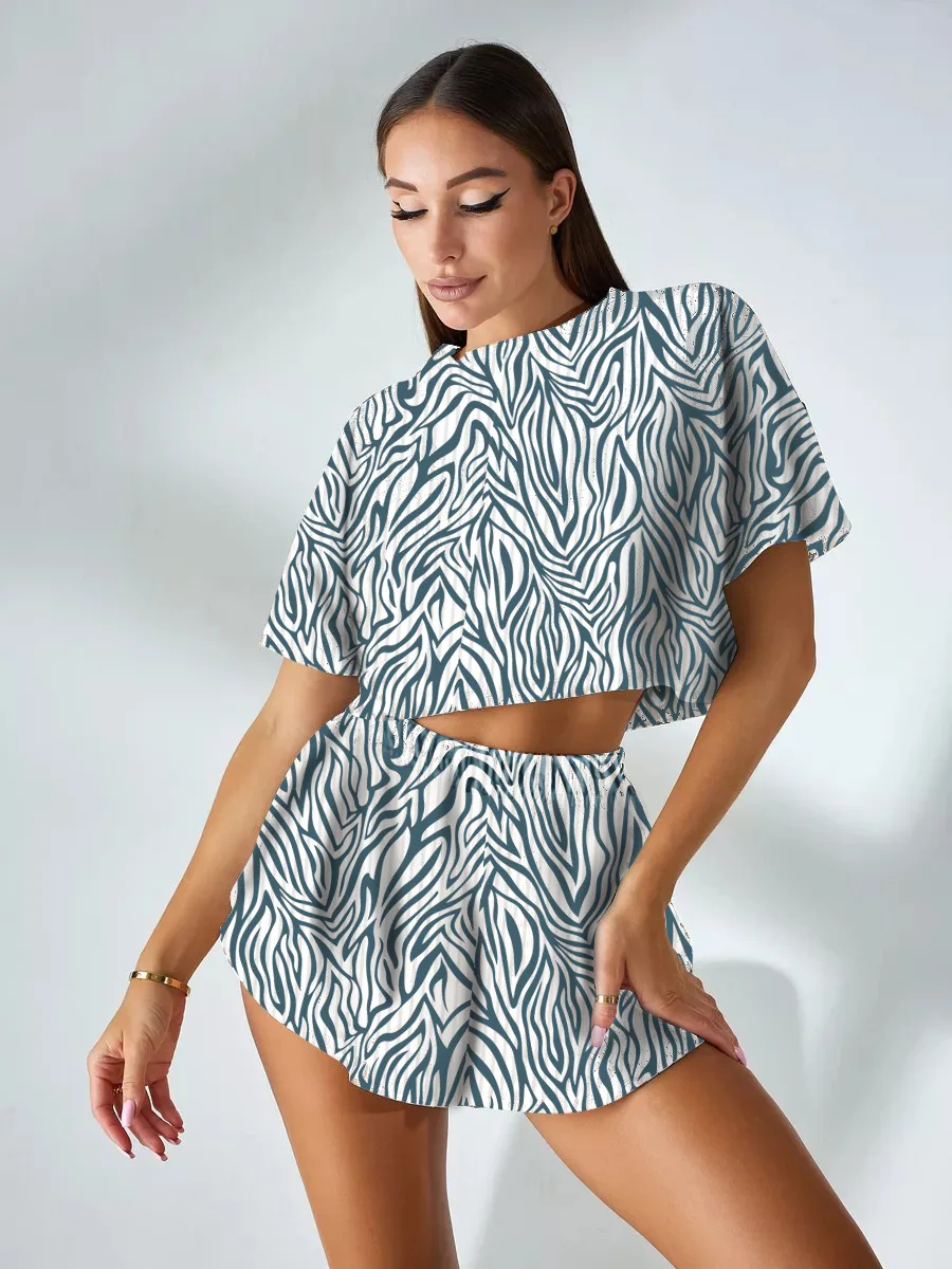 2024 Women's Leopard Print Pajama Set Short Sleeve Crop Tops Sexy Short Sleeve Top & Split Hem Shorts