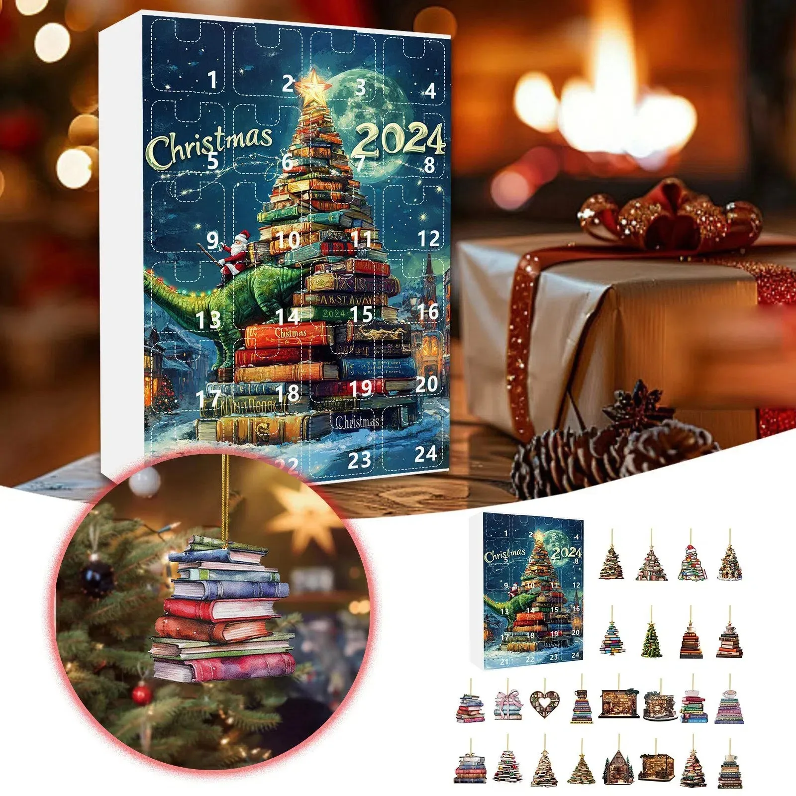 

Christmas Tree Shape Bookshelf Pendant Advent Calendar 24 Days Acrylic Book Stacking 2D Pendant Countdown Calendar Box Decor