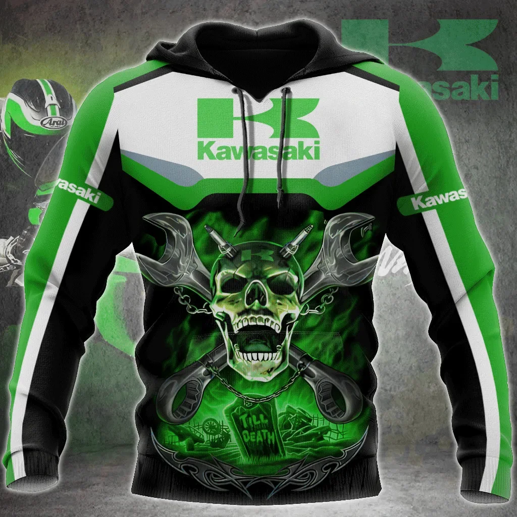 2025 Men New Hoodie Kawasaki Motorcycle Logo Graphic 3D Print Fashion Cool Hoodies Autumn Winter Running Sport Adult Pullover