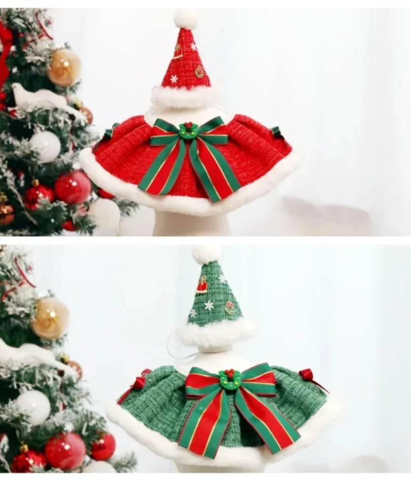 

Christmas Pet Dog Collar Scarf hat Plush Set Classic Style Hat Accessories for Small Dogs Cats festival decoration winter gift