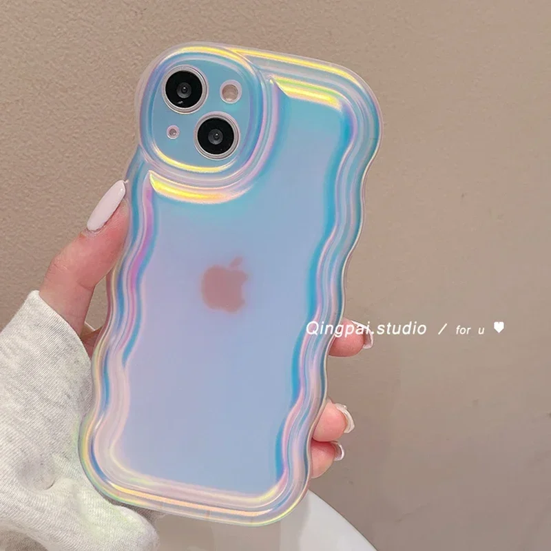 Electroplating Laser Cold Wind  All-inclusive Anti-drop Protective Wave Case for iPhone 15 Pro Max 13 12 11 14 Soft Tpu Case