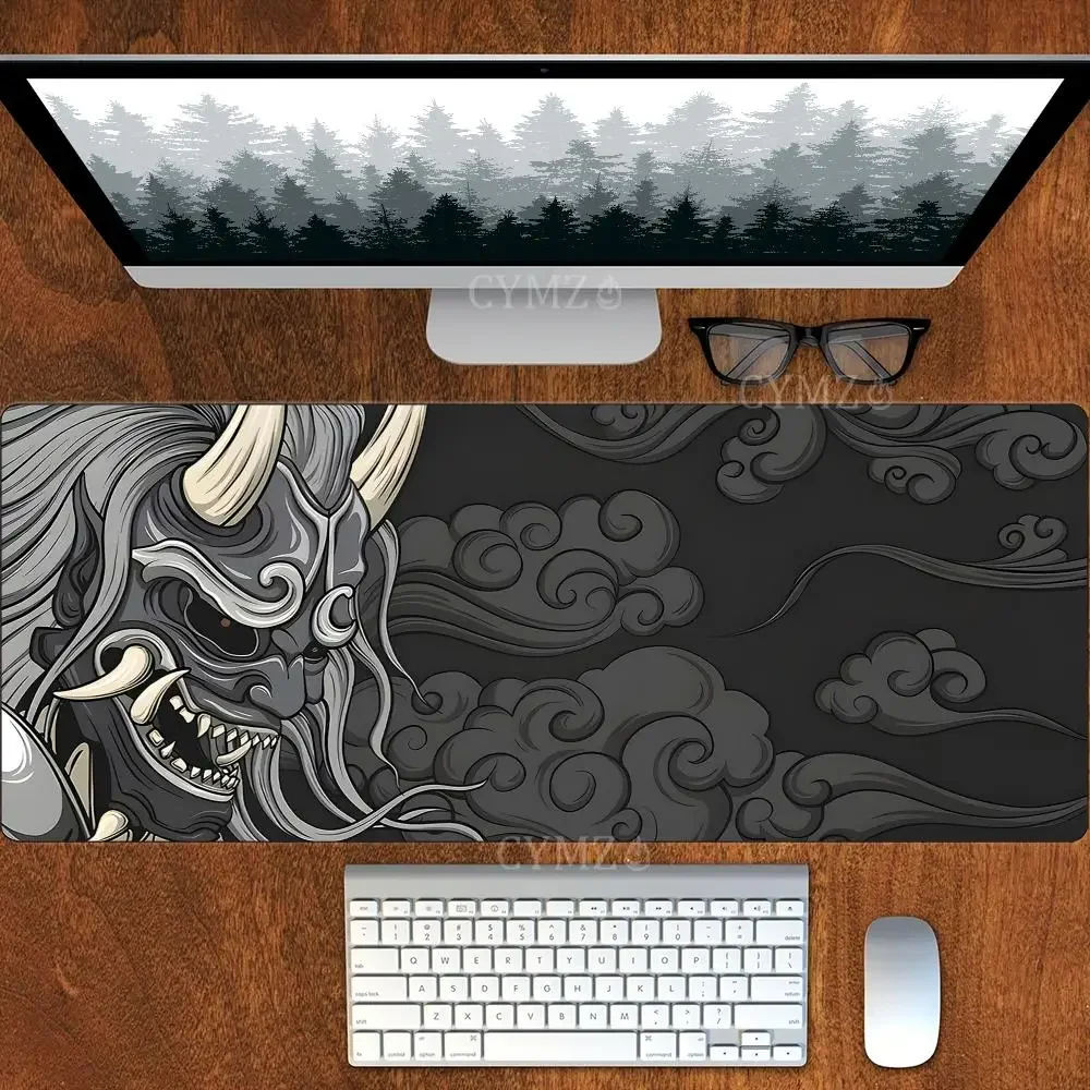 Japanisches Geister-Samurai-Gaming-Mauspad, Schreibtischunterlage, Gummi, rutschfest, langlebiges Schreibtischzubehör, Tastatur-Desktop-Pads, Mauspad-Teppich