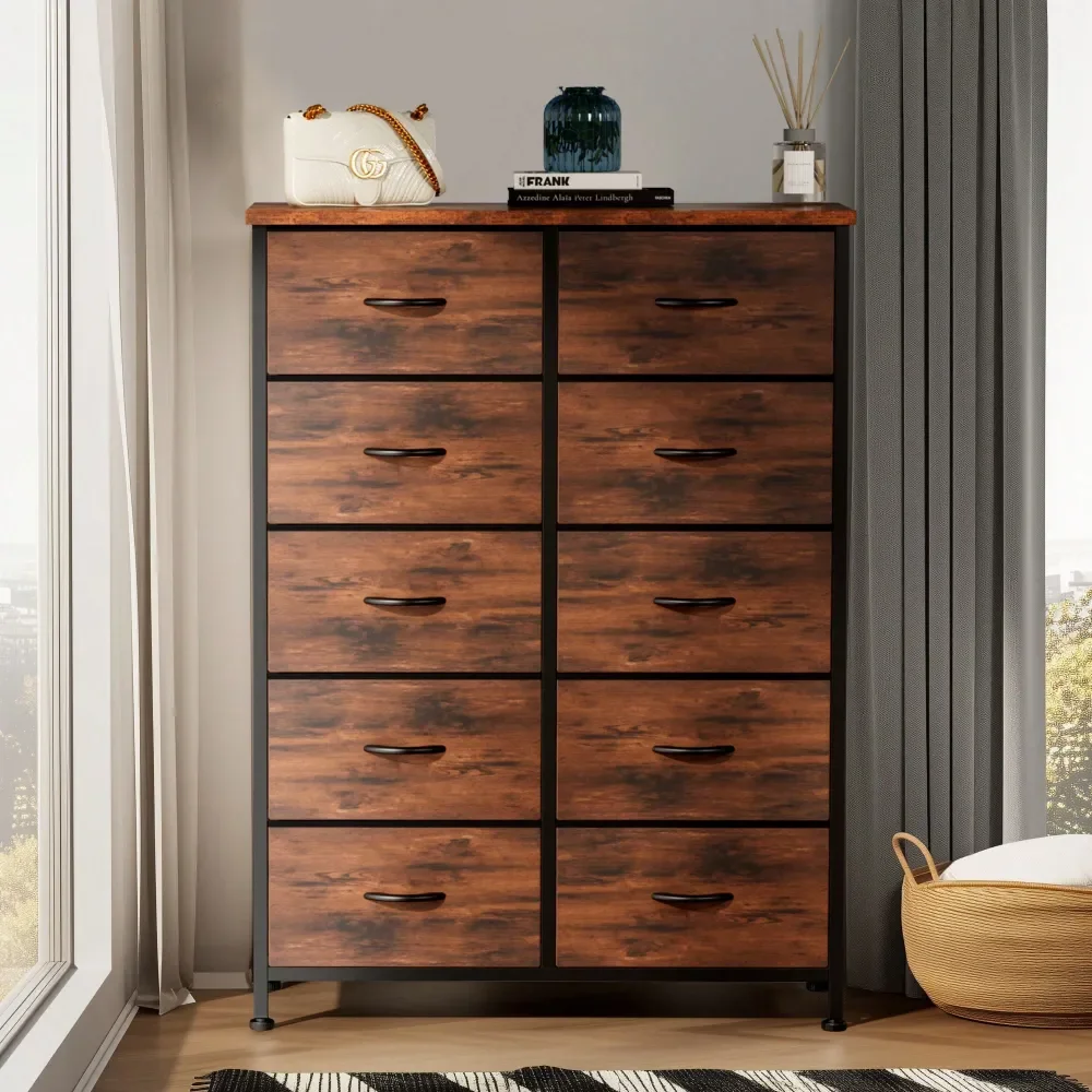 

Tall Black Dresser For Bedroom With 10 Drawers, Chest Of Drawers, Dressers Bedroom Furniture, Storage Organizer Unit With Fabri