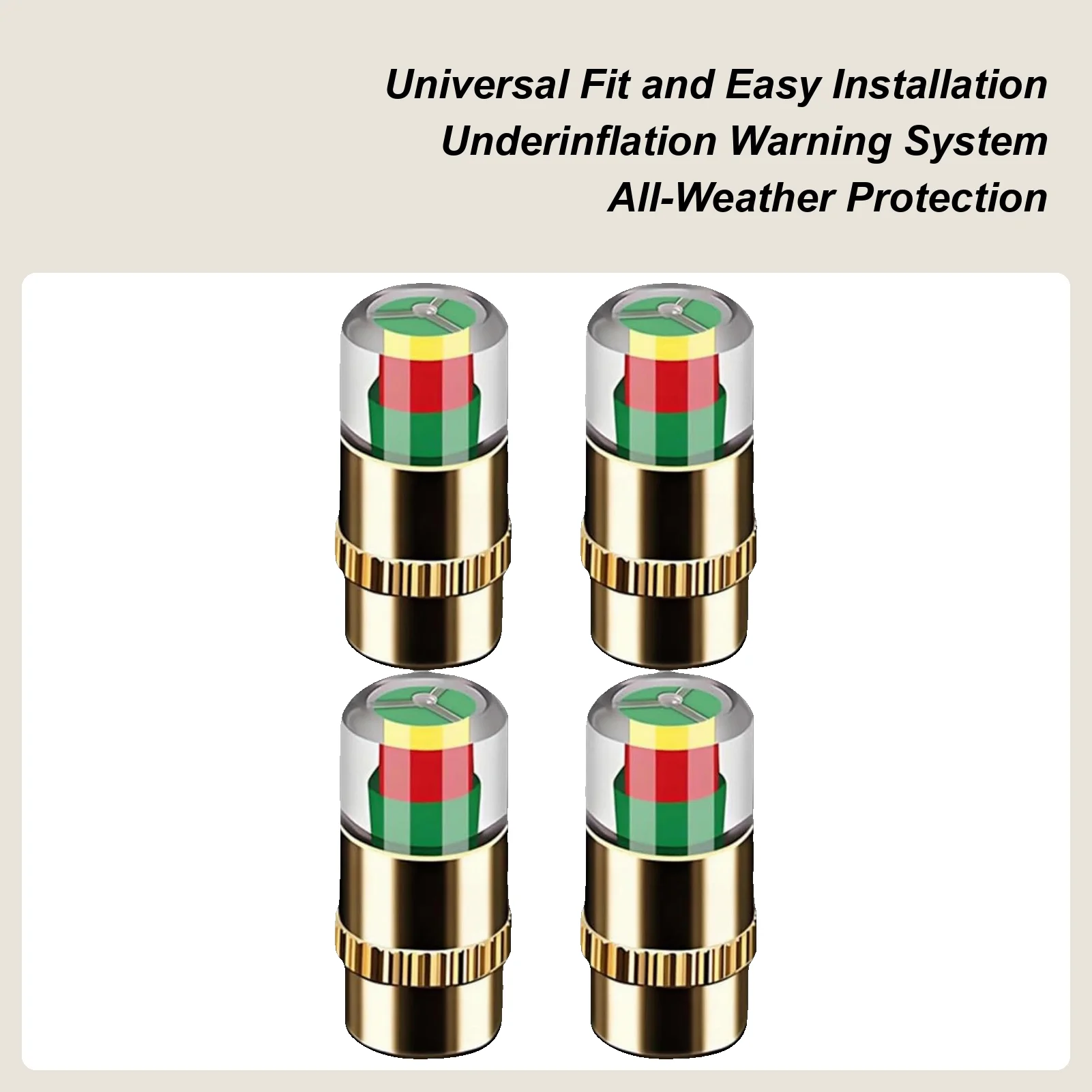 

4pc Automotive Tire Pressure Valve Caps 2.4bar 36psi Easy To Read Sensor Indicator Valve Stem Caps Tri-color Indicator Universal