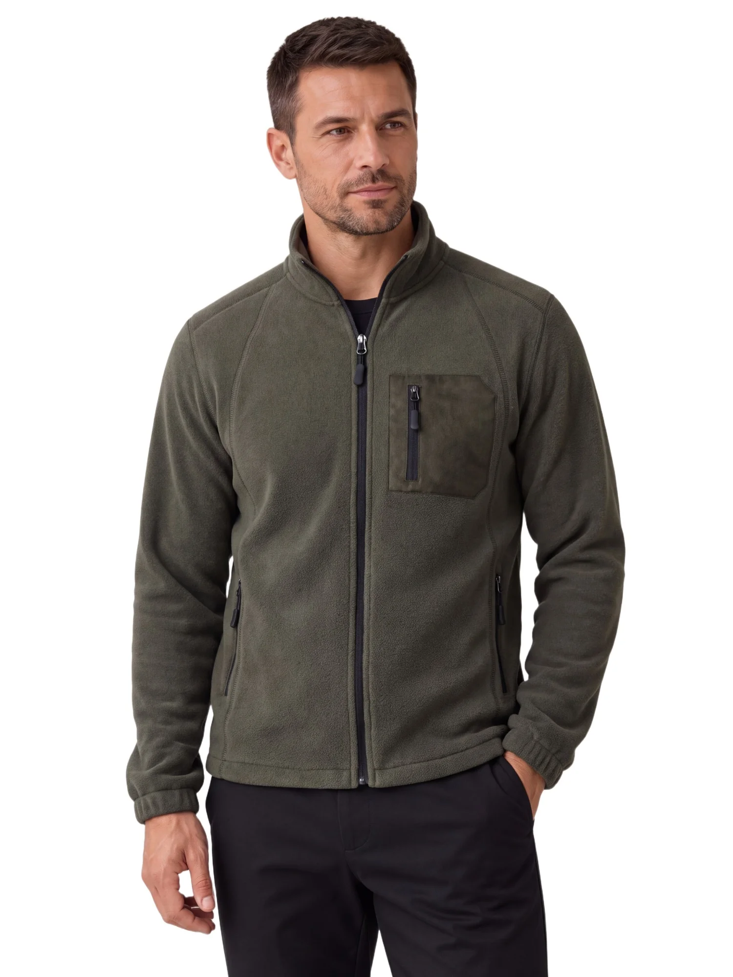 AIOPESON Herren Fleecejacke mit Reißverschluss, Stehkragen, Polarfleece-Sweatshirt, Thermo-Multitaschen-Outdoor-Freizeitjacke für Herbst und Winter – Detail 5