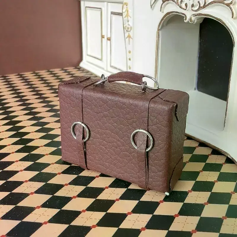 1 Stuks 1:12 Poppenhuis Miniatuur Retro Lederen Doos Aktetas Koffer Model Voor Poppenhuis Decor Kids Fantasiespel Speelgoed Gift