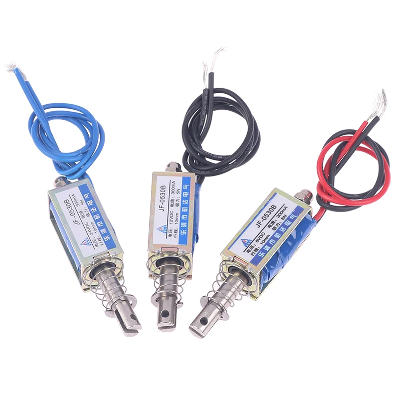 JF‑0530B DC 6V/12V/24V Push Pull Electromagnet 5N Holding Force 10mm Travel Solenoid Penetrating Type Push‑Pull Electromagnet
