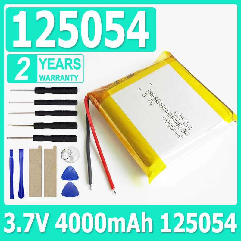 4000mAh 3.7V Thermistor 2-Wires Li-Polymer Li Lithium Battery 125054 For GPS DashCam Bateria