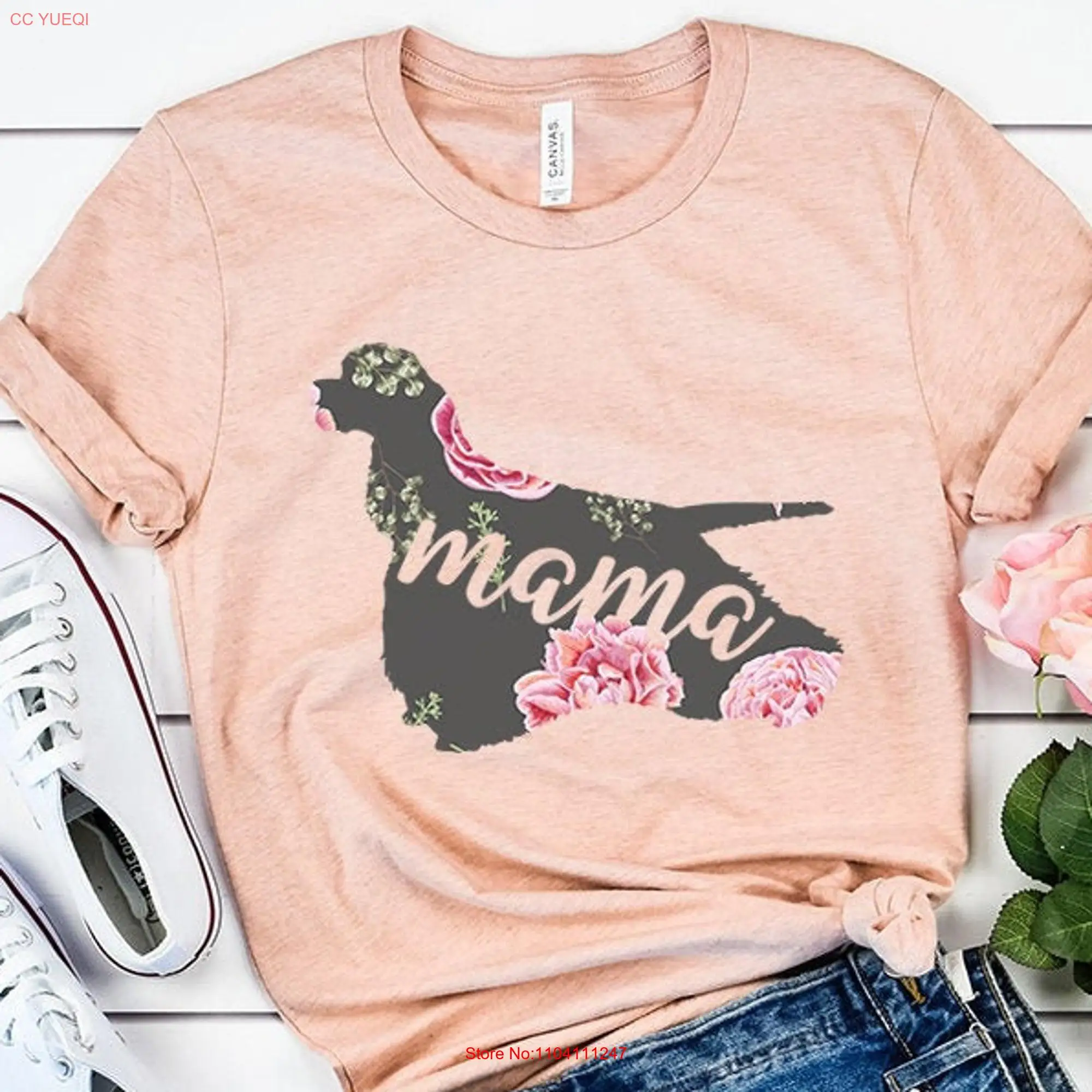 American Cocker Spaniel Mama T Shirt Mom Floral Dog Silhouette s long or short sleeves