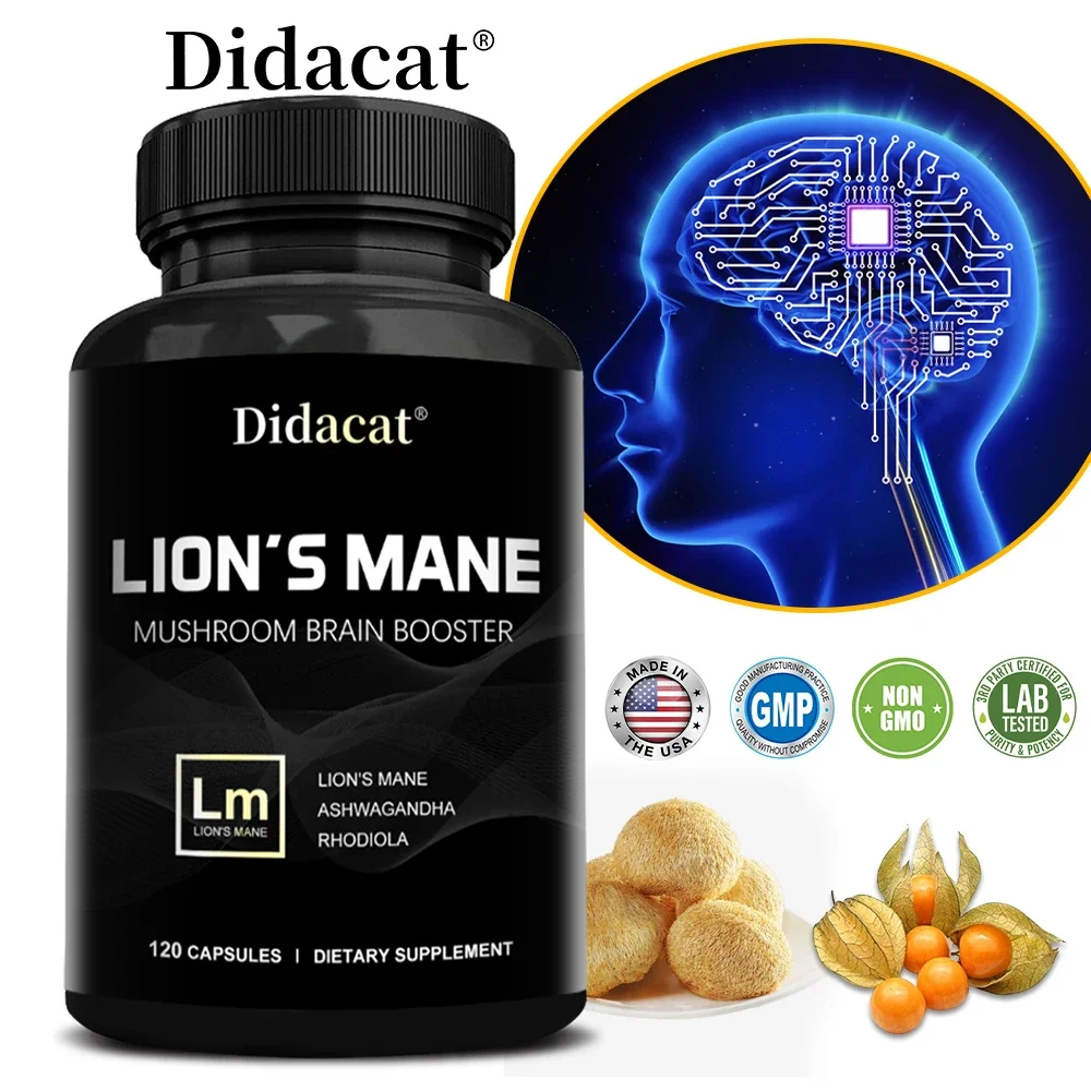 Lion's Mane Supplement Capsules, Nootropic Brain Supplement for Memory and Focus, Improves Mood, Strong Immunity