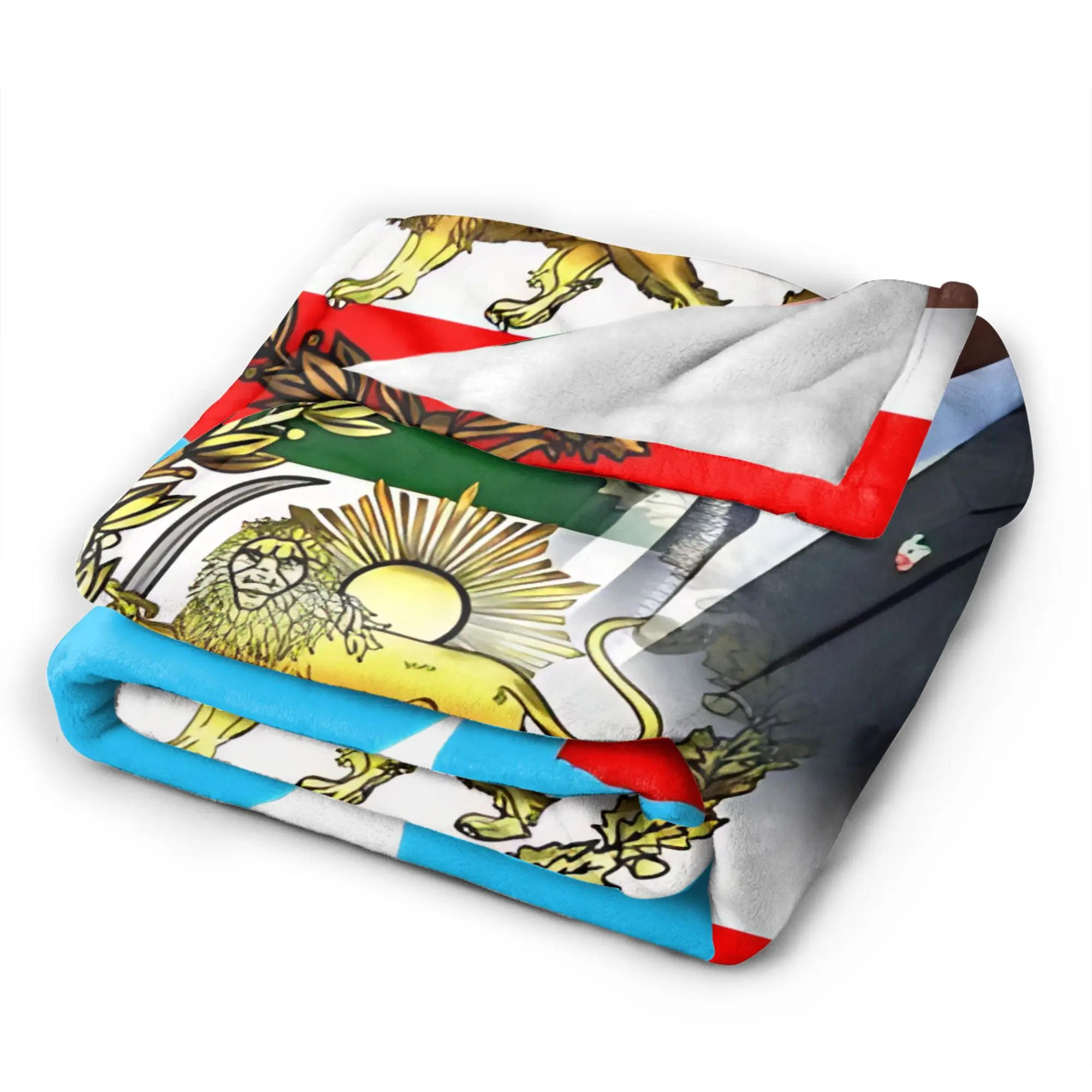Iran Flag With A Golden Lion And Sun With King Pahlavi Flannel Blanket Men Soft Comfy Throw Blanket Autumn Couch Chair Bedspread