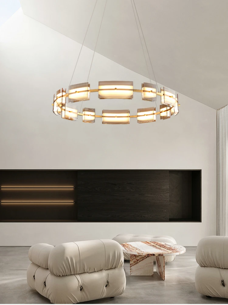 Nordic Personalized Design Hall Living Room Dining Room Light Luxury Bedroom Simple and Creative Circular LED Glass Chandelier