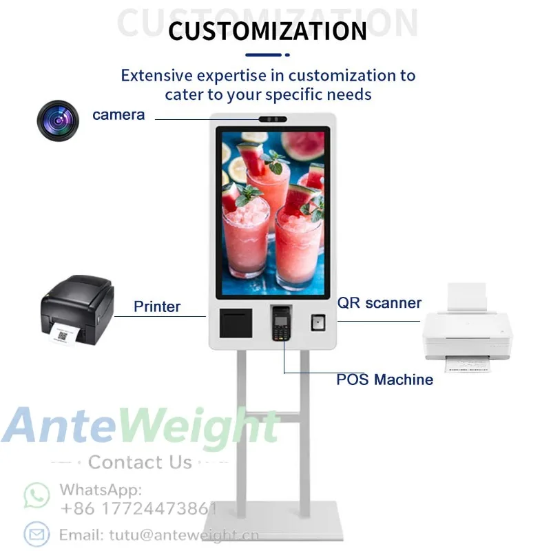 32-Inch Self-Service Touch Screen Advertising Kiosk Barcode Scanner for Self-Pay Order and Payment Terminal kiosk display
