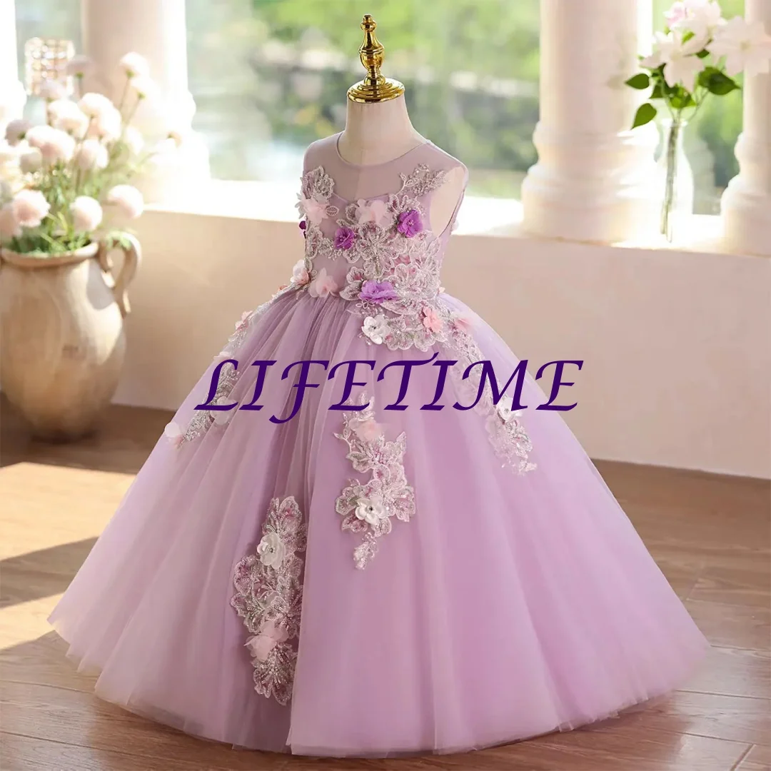 

CustomizedElegant Pink Flower Girl Dresses with Feathers Knee Length Baby Kids Wedding Birthday Party Holiday Pageant Gown