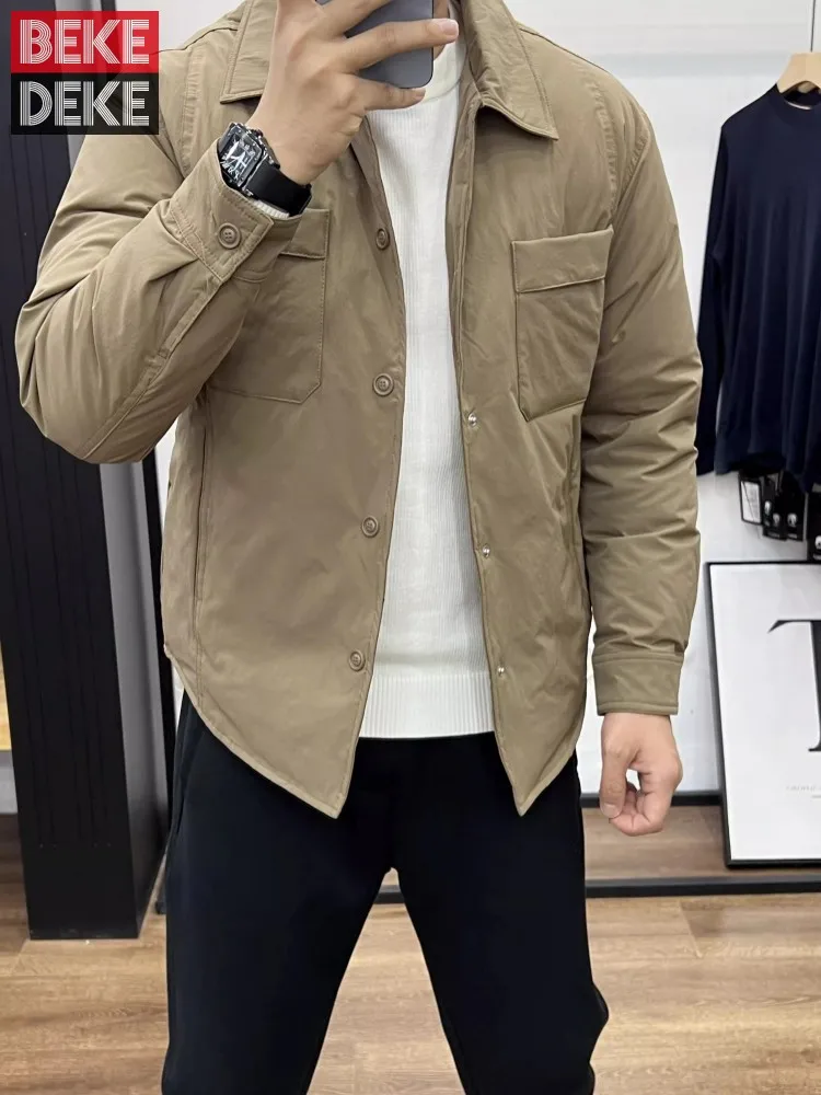 Winter Business Men Work Light Weight Down Jacket Loose Fit Single Breasted Thick Warm Overcoat Fashion Outerwear Cargo Coats