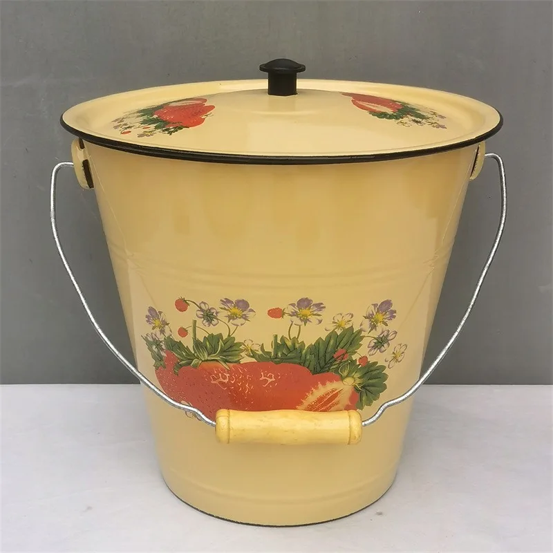 Thickened Enamel Water Storage Bucket, Large Capacity Deepened Rice Jar