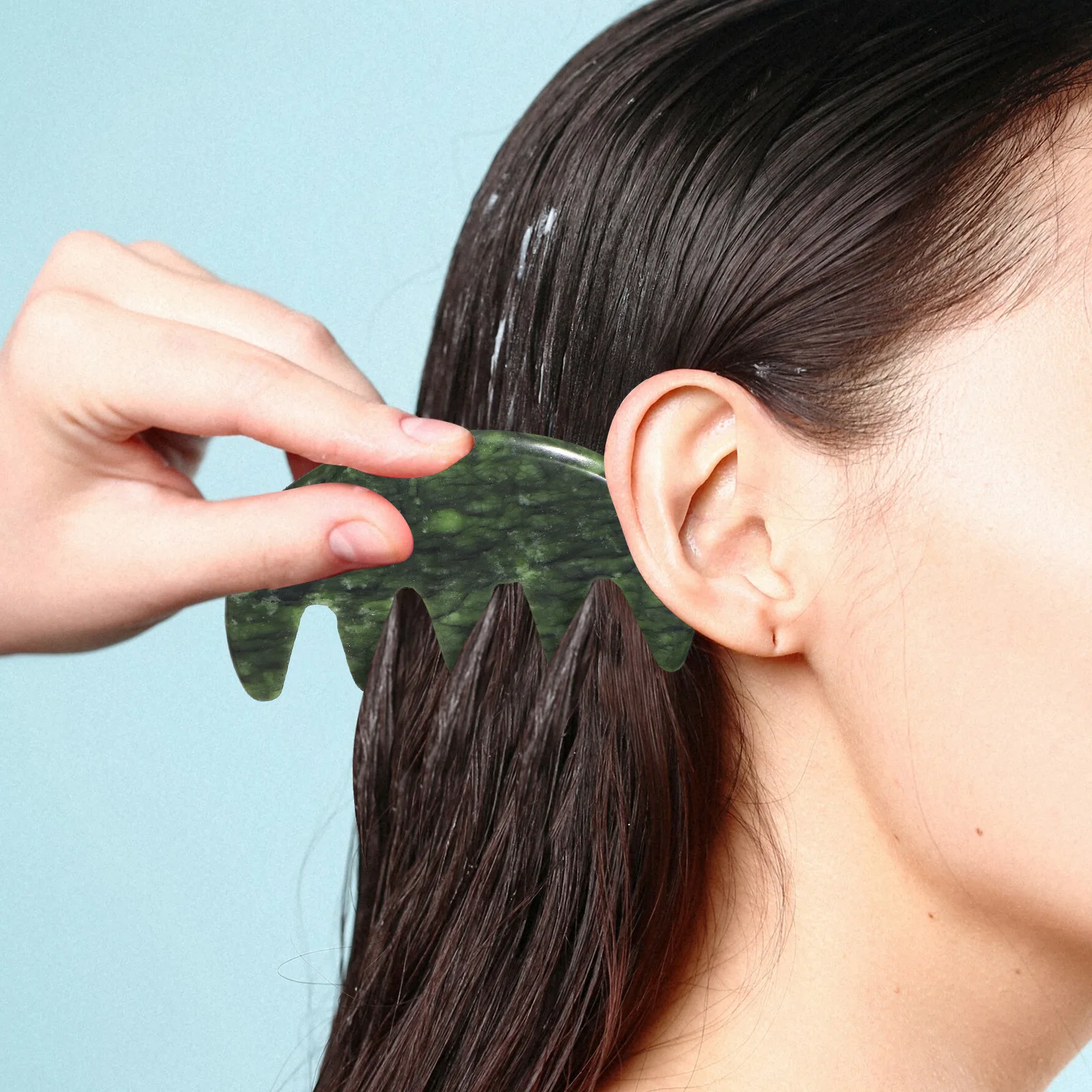 

Нефритовая массажная расческа, массажер для кожи головы, инструмент для акупунктурных точек тела, без статического электричества, прочная полированная поверхность, удобный на ощупь, для путешествий