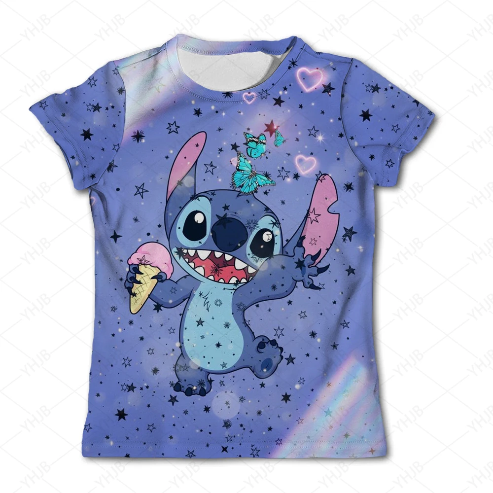 Kids T-shirts Kawaii Lilo & Stitch Cute Pattern Tshirts Black White Tees Fashion Causal Outdoor Children Dropship T Shirt Disney