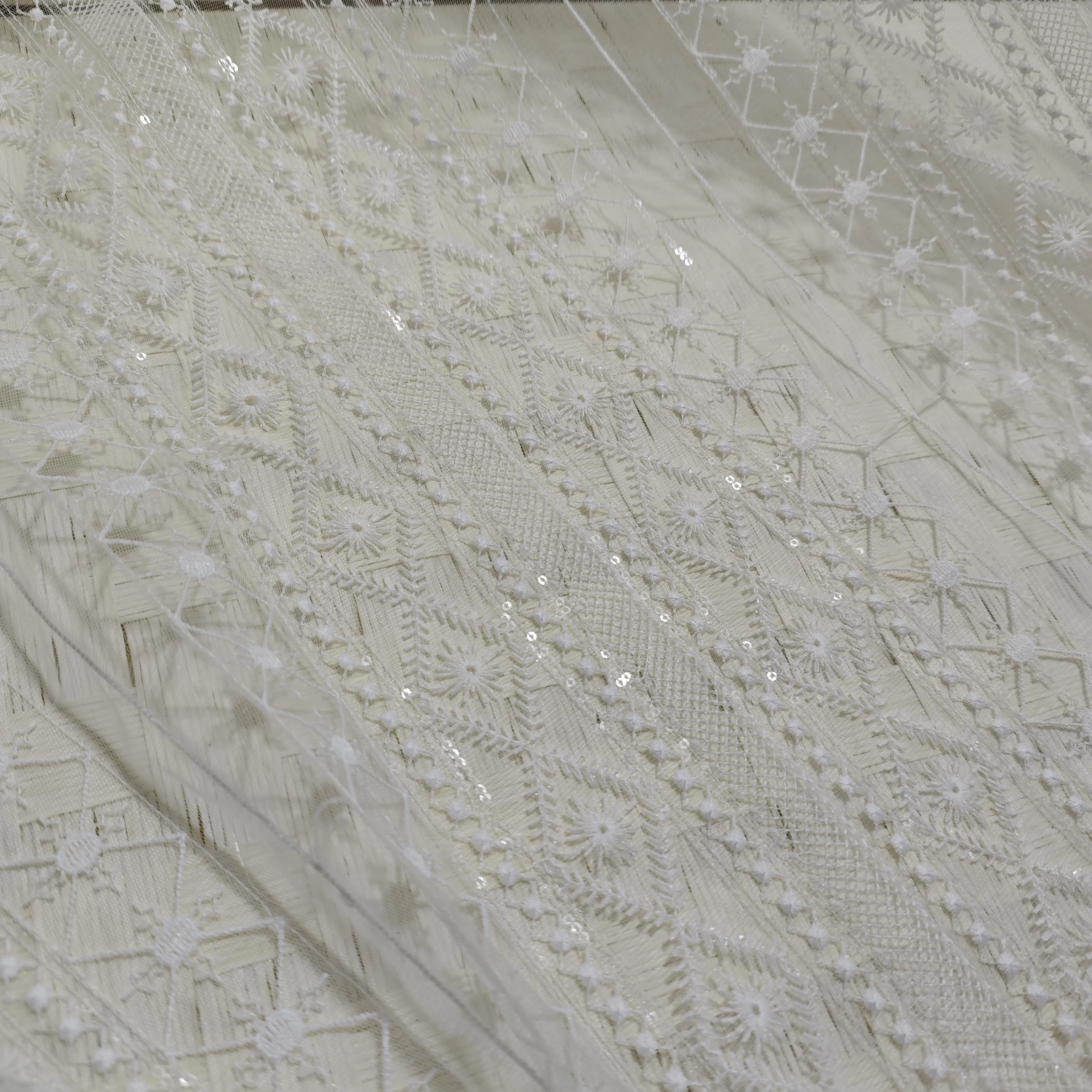 Customized Wedding Lace Fabric, Ivory Lace Fabric, Width 130cm, Sold By Size