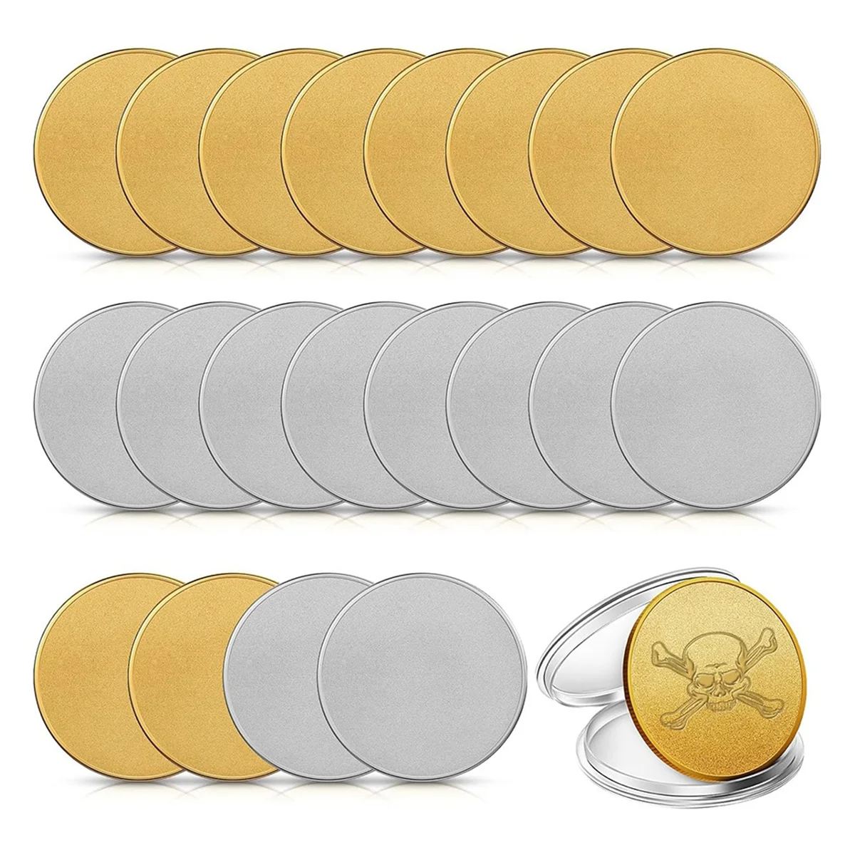 20 Pieces Blank Coin Threaded Edged 40 mm with Acrylic Protection Box Laser Engravable Pattern(Gold+Silver)