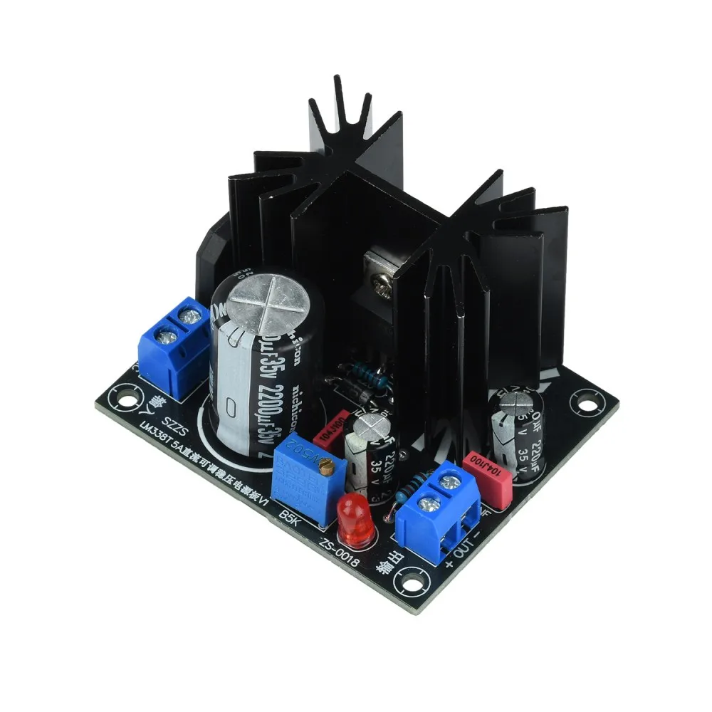 LM338T Linear Adjustable Voltage Regulator Module AC0-24V DC0-35V Input DC1.5-30V Output 5A Power Supply Board for Lab Test