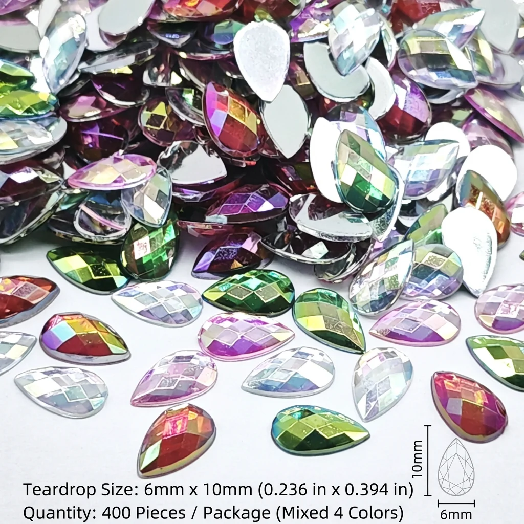 400pcs/Package Mixed Colors 6*10mm Teardrop Acrylic Rhinestones For Craft DIY, Clothing Decoration, Nail Art