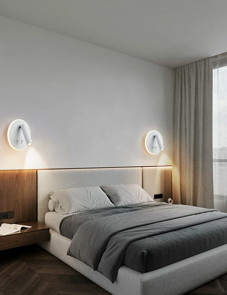 Modern Minimalist Led Wall Lamp USB Charging Indoor Bedroom Lamp Hotel Bedside Reading Lamp Wall Lights Sconce Switch AC 90~240V