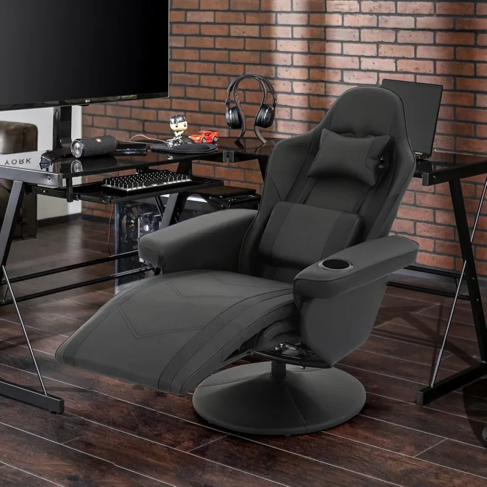 Gaming Chair Adjustable Recliner w/Footrest Cup Holder Lumbar Pillow Headrest, Swivel Office Chair PU Leather Computer Desk