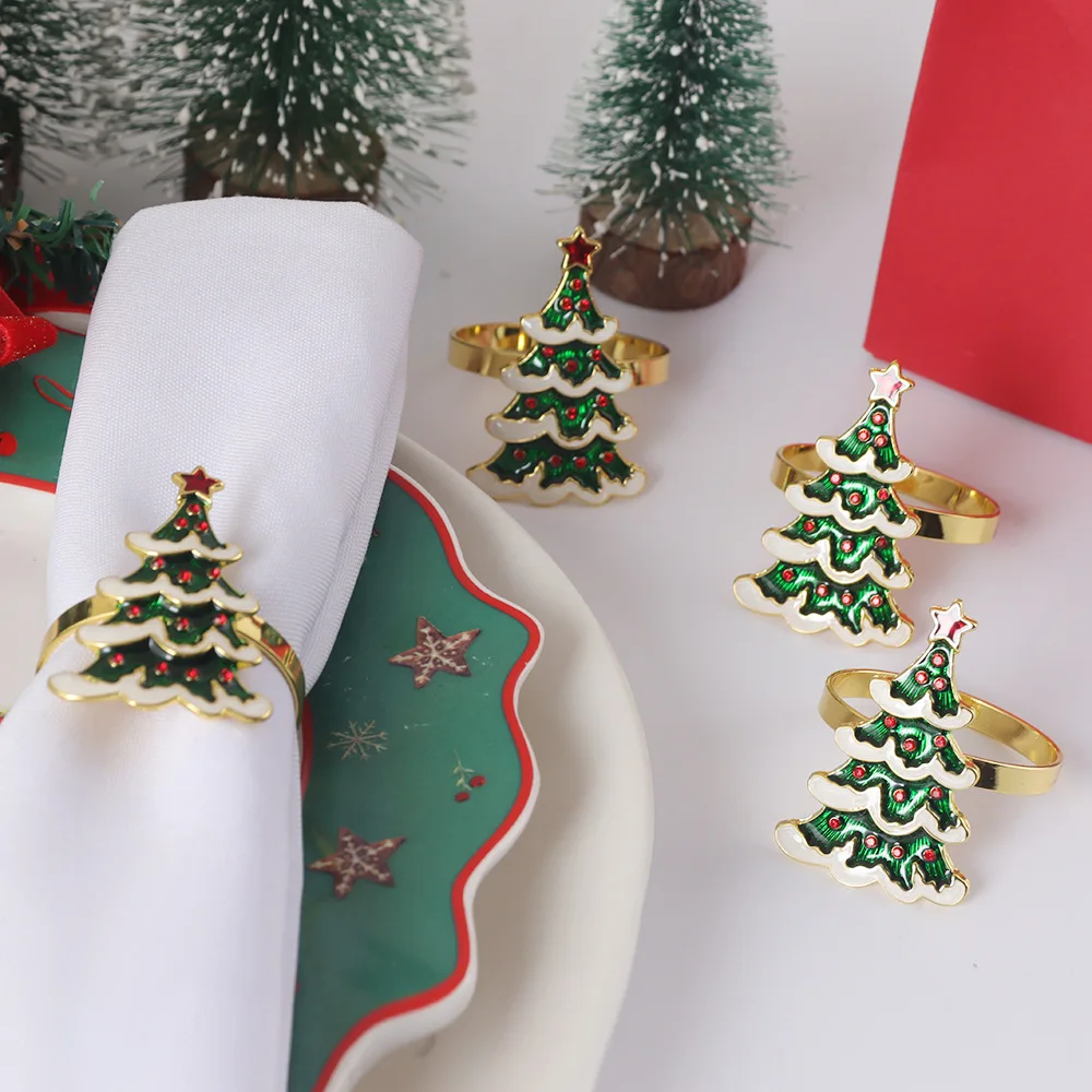2026 New Christmas Wreath Napkin Ring Butterfly Knot Napkin Buckle party table decoration towel buckle holiday ornaments