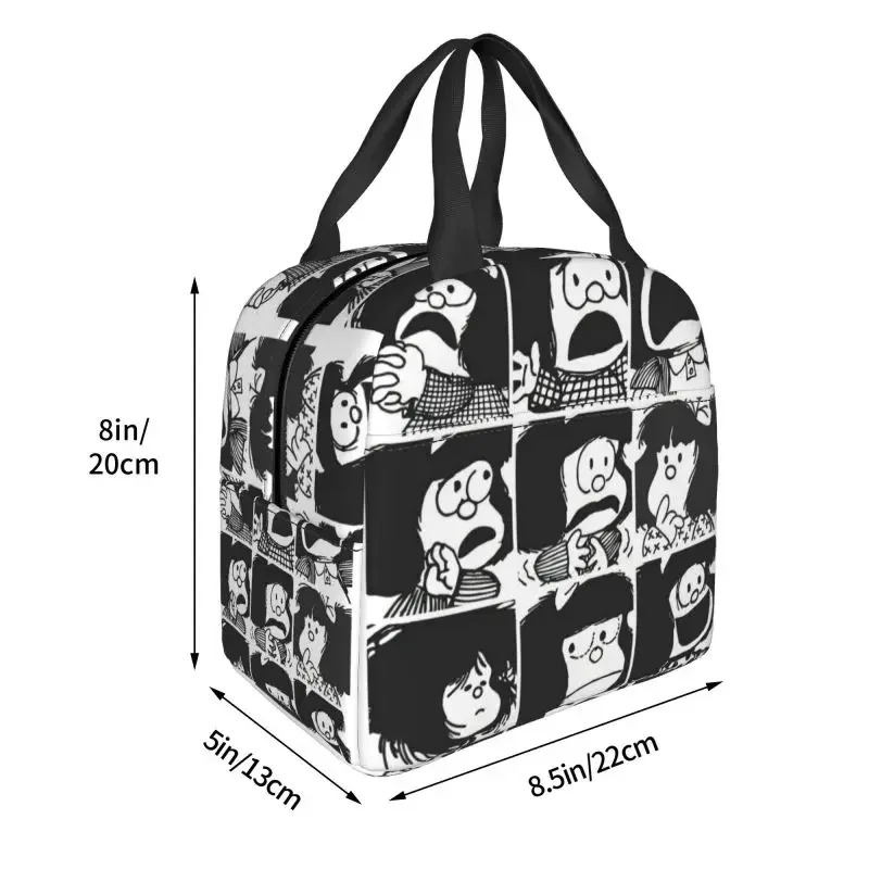 Anime Plaid Mafalda coperta isolata pranzo Tote Bag Quino carino Kawaii portatile termico Cooler cibo Lunch Box scuola bambini