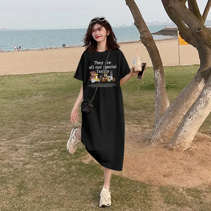Super Cute Cartoon Dog Print Women's Summer 2025 New Oversized Loose Versatile Trendy Short Sleeved Dress 4