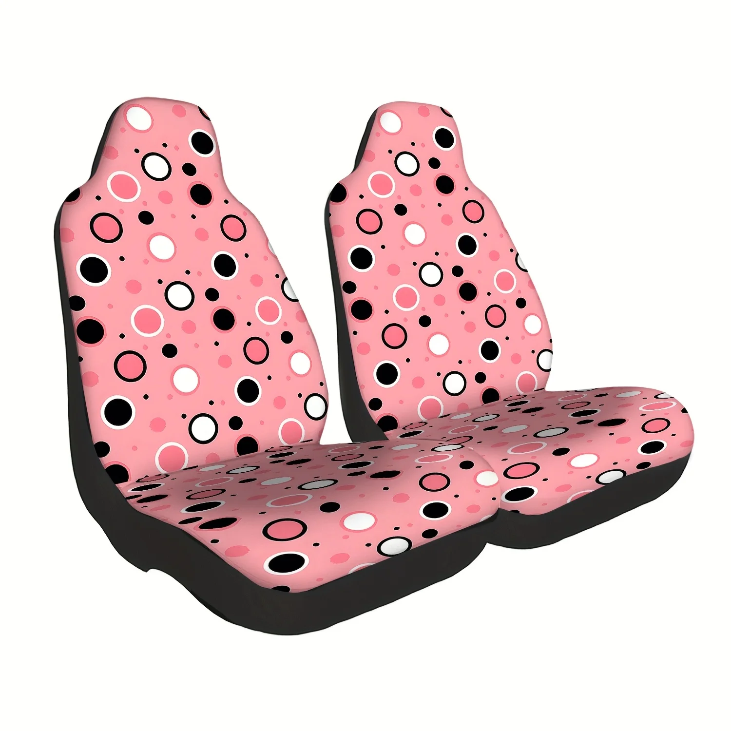 Two Pink Polka Dot Patterned Car Seat Covers, Cute Interior Additions For Front Seats, Suitable For Cars, Trucks, Vans, Suvs, An