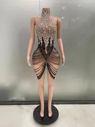 STOCK Crystals Diamonds Luxury New In Dresses Women Sexy Backless Party Evening Gowns Birthday Rhinestones Chain Clothing