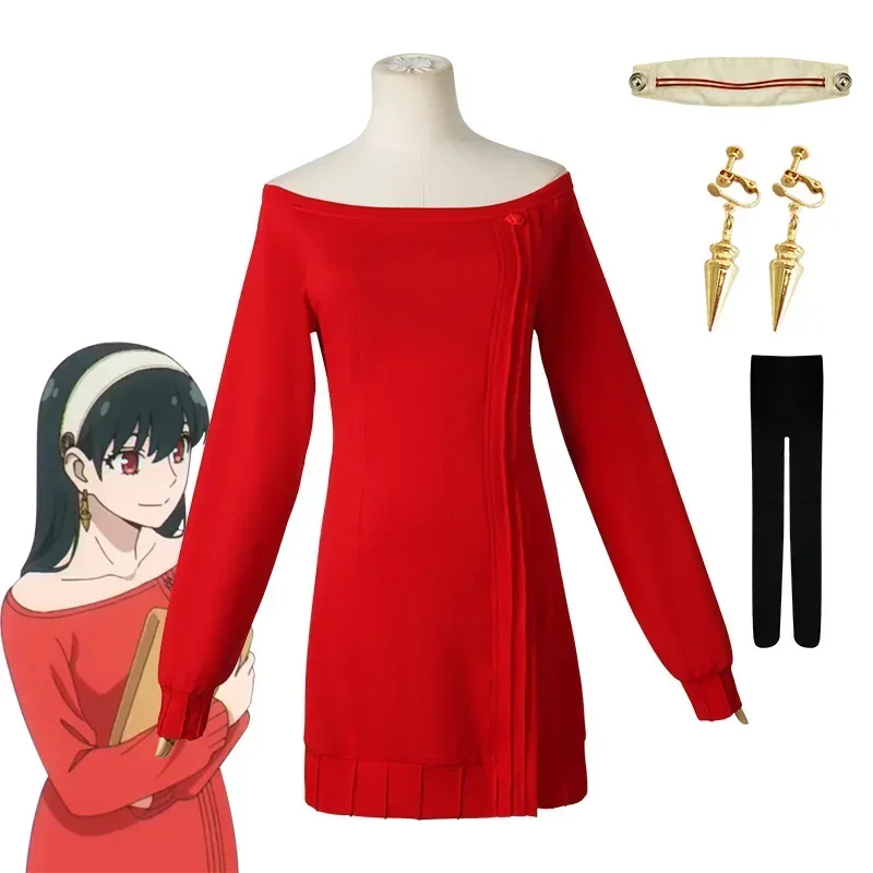 Disfraz de Anime Spy Family Forger Yor Briar para mujer, suéter rojo Sexy, Mini vestido de princesa con púas, costo de Cosplay MN3