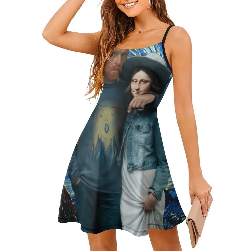 Vestido exótico de arte abstracto de Van Gogh con Mona Lisa para mujer, ropa divertida con gráfico de Humor para fiestas gráficas