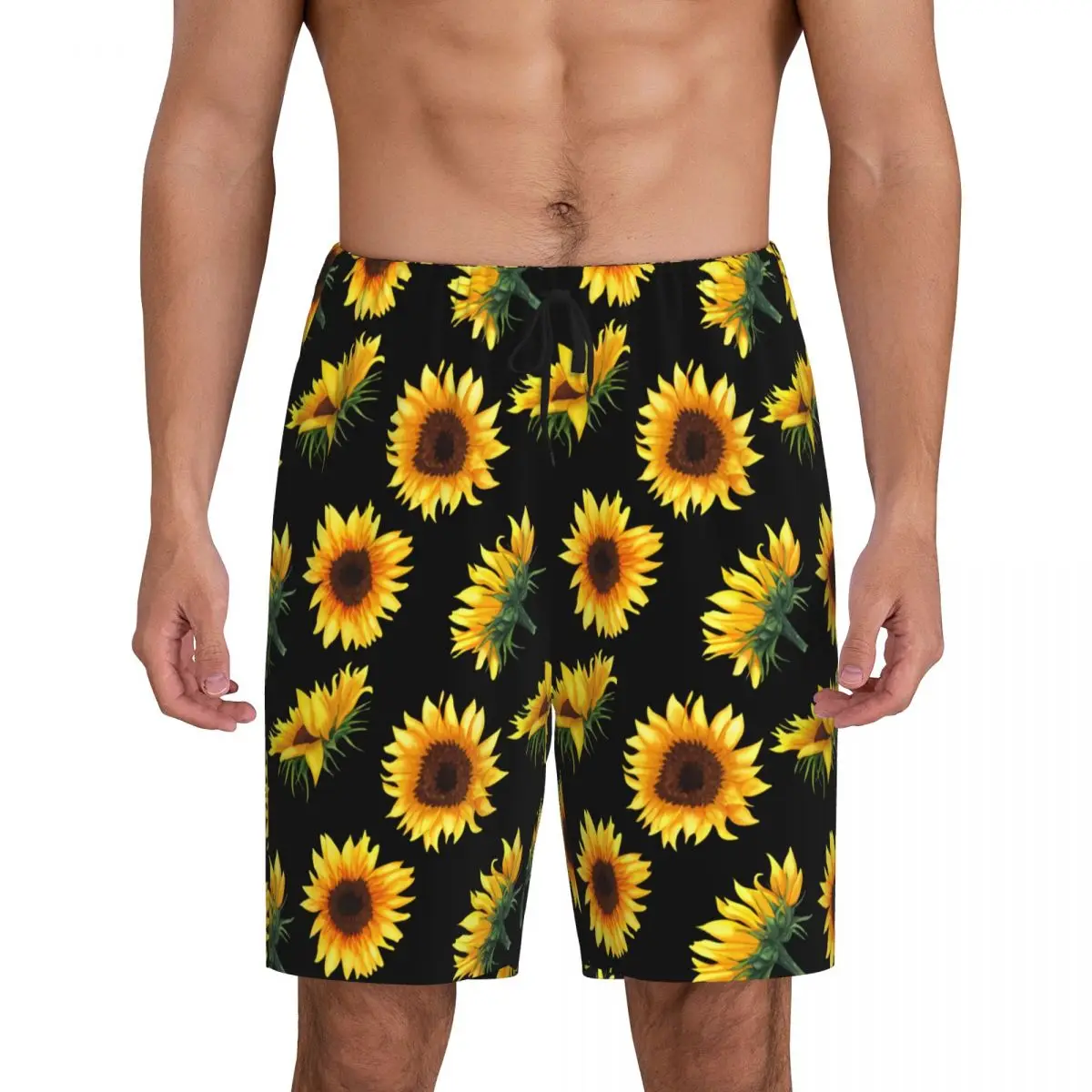 

Custom Sunflower Art Pajama Bottoms for Men Lounge Sleep Shorts Drawstring Sleepwear Pjs with Pockets